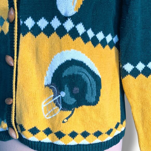 Vintage 90s Green Bay Packers Football Oversized Knit Cardigan Sweater Small - Picture 8 of 11